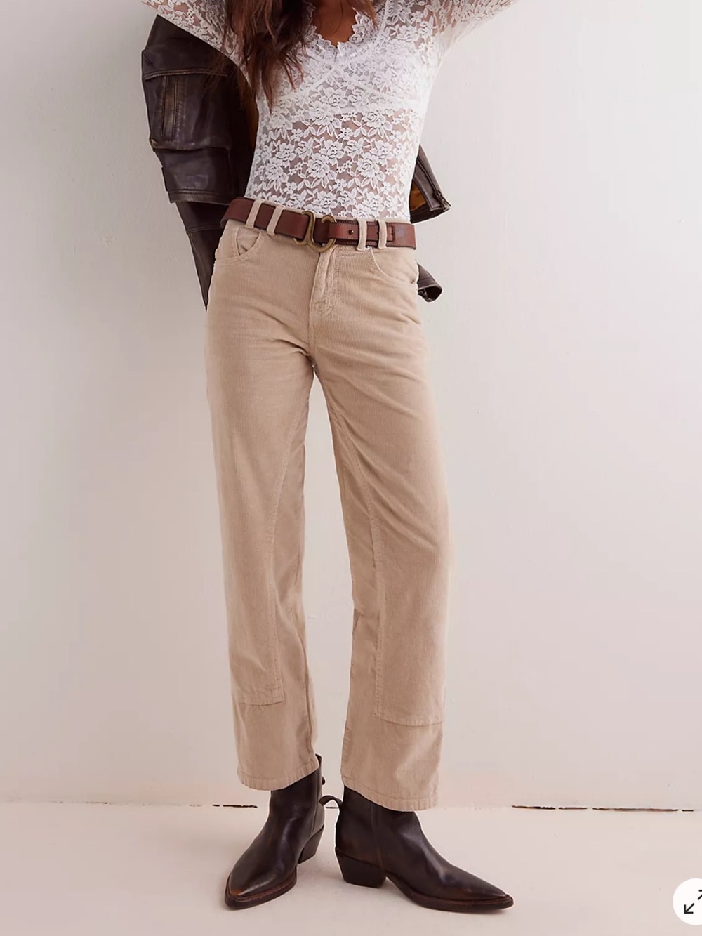 Free People Risk Taker Cord Jeans Size 26 Tan Mid Rise Straight Leg Stretch NWT